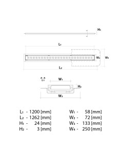 Diagramme technique: Caniveau de douche 1200 mm Wiper MCR Tivano PVD Gold