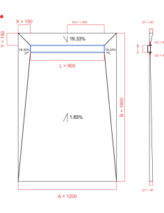 Showerlay Wiper 4 way 1200 x 1800 mm Line Premium Pure 900 mm Brushed, g1: 40 jusqu'au 9 mm Outlet: 450 mm, Waste Trap: H+M Drop