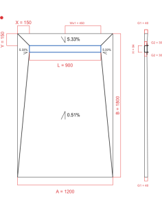 Showerlay Wiper 4 way 1200 x 1800 mm Line Premium Pure 900 mm Brushed, g1: 40 jusqu'au 30 mm Outlet: 450 mm, Waste Trap: H+M Dro