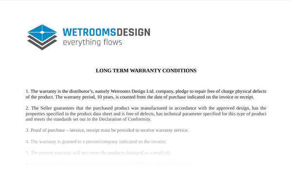 Picture of long-lasting warranty | Wet Rooms Design