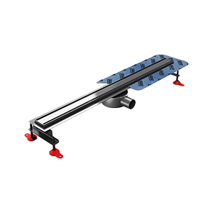 Low profile drain, with secondary drainage and adustable frame